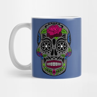 Dark Grey Sugar Skull with Magenta Rose Mug